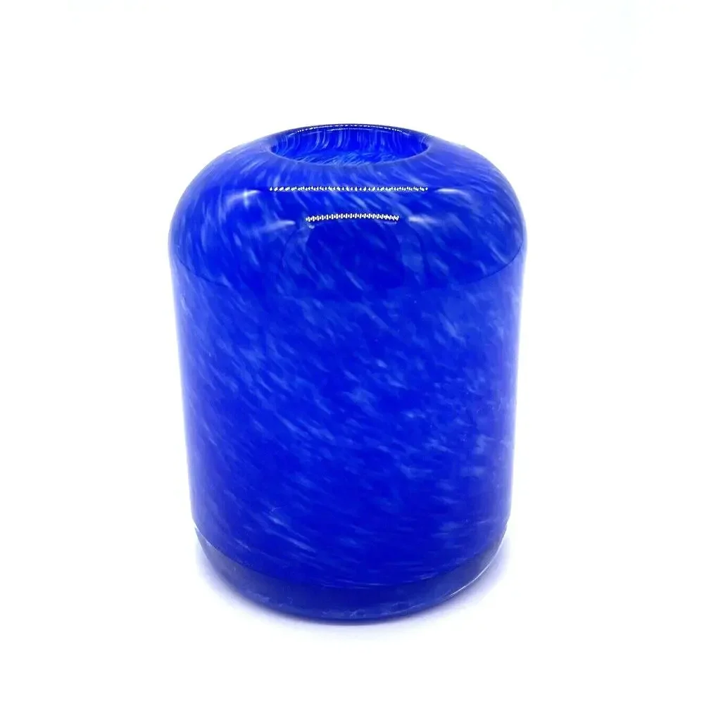 Art Glass Cobalt Blue & White Swirl Small Vase 4